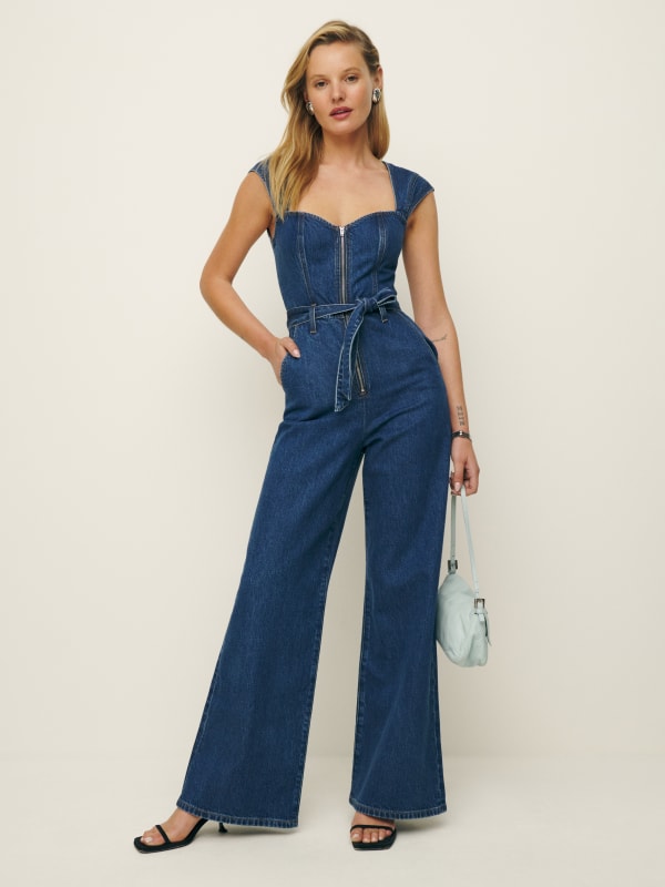 Calypso Wide Leg Denim Jumpsuit - Moonstone